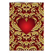 Red Metal Damask Heart Valentines Day Card