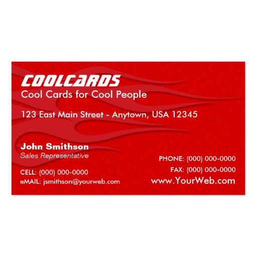 Red Metal Flake (simulated) Flames Business Card