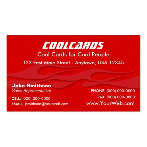 Red Metal Flake (simulated) Flames Business Card (front side)