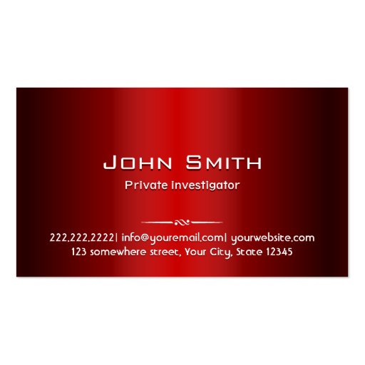 Red Metal Investigator Business Card (front side)