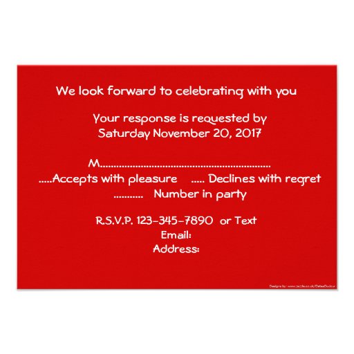 Red Metallic black RSVP Personalised Invitation