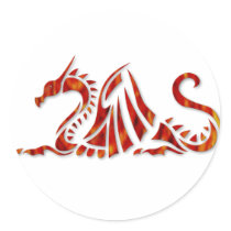 Red Metallic Dragon Round Sticker