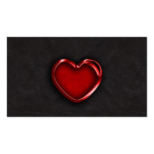 Red Metallic Heart on Black Leather Business Cards (back side)