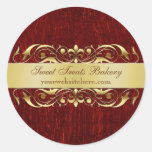 Red Metallic Scroll Cupcake Baking Label Sticker