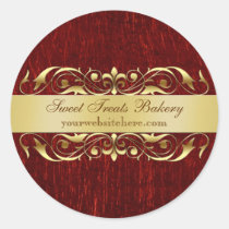 Red Metallic Scroll Cupcake Baking Label Sticker