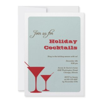 Red mint Christmas holiday cocktail martini retro invitation
