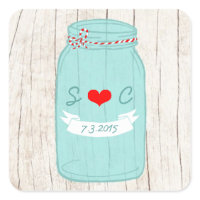 Red & Mint Mason Jar Wedding Favor Sticker