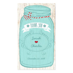 Red & Mint Mason Jar Wedding Favor Tags Business Cards