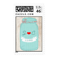 Red & Mint Mason Jar Wedding Postage Stamps