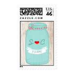 Red & Mint Mason Jar Wedding Postage Stamps