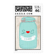 Red & Mint Mason Jar Wedding Postage Stamps