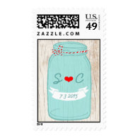 Red & Mint Mason Jar Wedding Postage Stamps