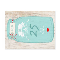 Red & Mint Mason Jar Wedding Table Number Postcards
