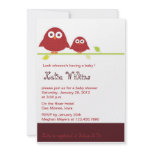 Red  Moma and Baby Owls-baby shower invitations