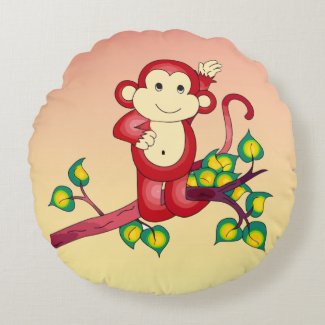 Red Monkey Animal Round Pillow