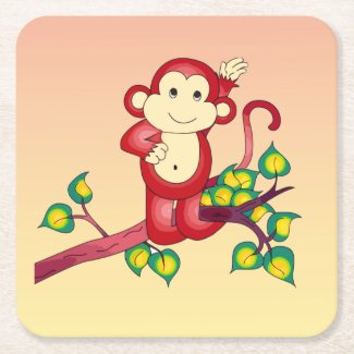 Red Monkey Animal Square Paper Coaster