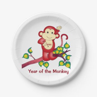 Red Monkey Chinese New Year 7 Inch Paper Plate