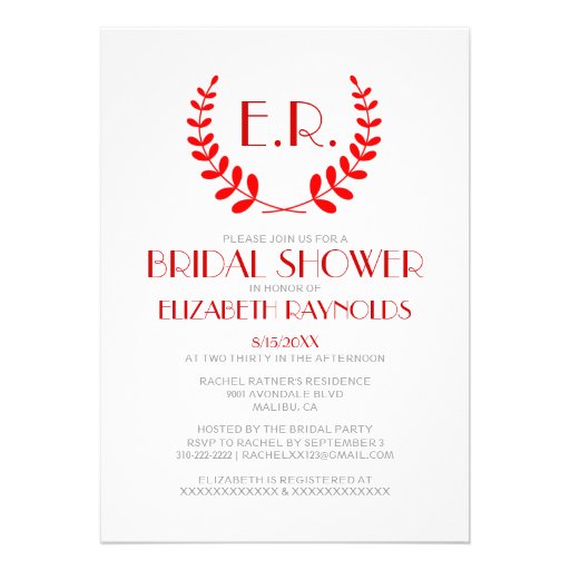 Red Monogram Bridal Shower Invitations