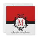 Red Monogram Damask December Wedding invitation