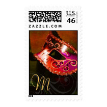 Red Monogram Masquerade Party Postage