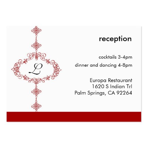 Red Monogram Reception Card Business Card