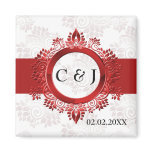 red monogram wedding save the date magnets