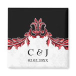 red monogram wedding save the date magnets