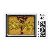 red monogram y postage