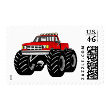 RED MONSTER TRUCK POSTAGE STAMP