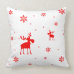 Red Moose and Red Snowflakes - Pillow