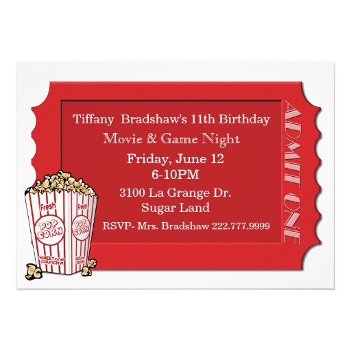 Red Movie Ticket Party Invitation