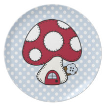 Red Mushroom House Fairy Gnome Home Dinner Plate