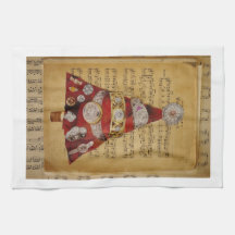 red music christmas tree kitchen towels