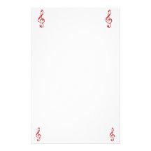 Red Music Note with Pink Hearts Stationery