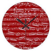 Red music notes wall clock