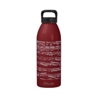 Red music notes water bottles