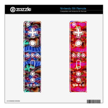 Red n Blue Temple Wall Carved Flowers Nintendo Wii Remote Decal
