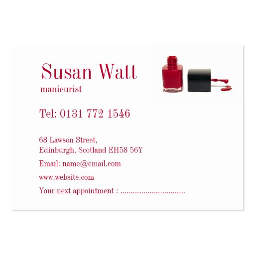 Red Nail Technician Business Card (back side)