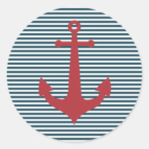 Red nautical anchor on striped blue background sticker