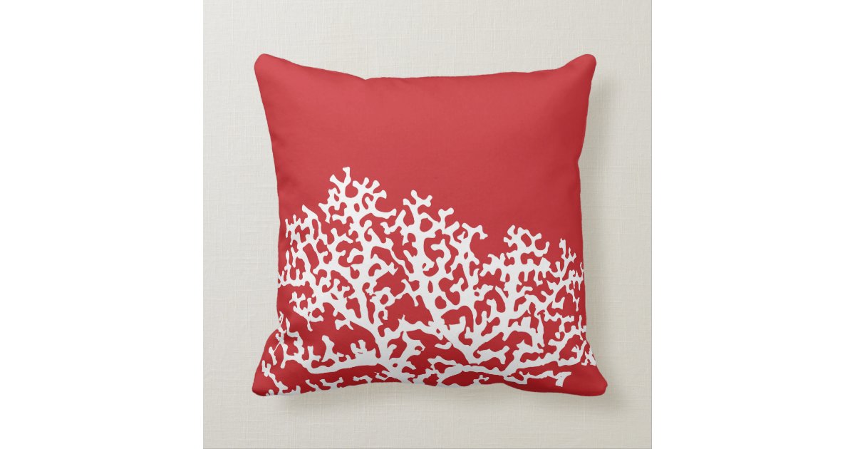 Red Nautical Coral Reef Throw Pillow Zazzle