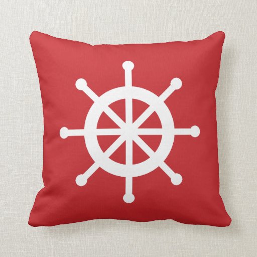 Red Nautical Ship Wheel Throw Pillow Zazzle