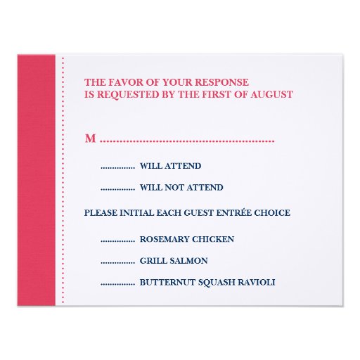 Red navy beaded border wedding RSVP response card Custom Invites