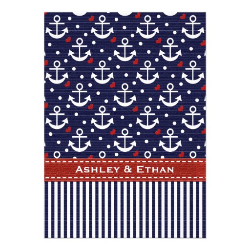 Red Navy Blue Anchor Nautical Wedding Invitations