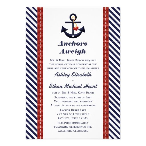 Red Navy Blue Anchor Nautical Wedding Invitations