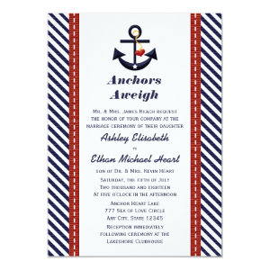 Red Navy Blue Anchor Nautical Wedding Invitations 5