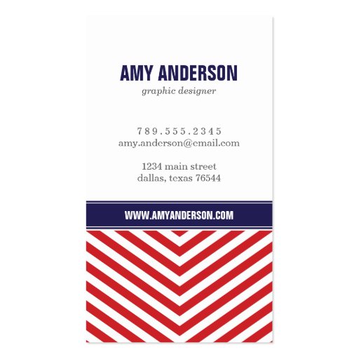 Red & Navy Blue Modern Chevron Stripes Business Card Template (front side)