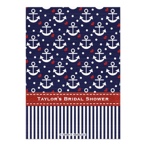 Red Navy Blue Nautical Bridal Shower Invitations