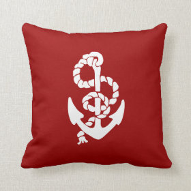 Red Navy Reversible Anchor Nautical Throw Pillow