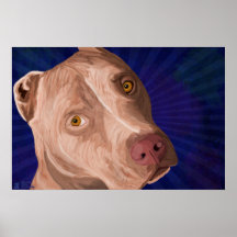 Red Nose Pit Bull Painted on Blue Background Poster