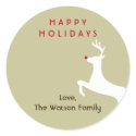 Red nose reindeer beige Christmas holiday gift tag sticker